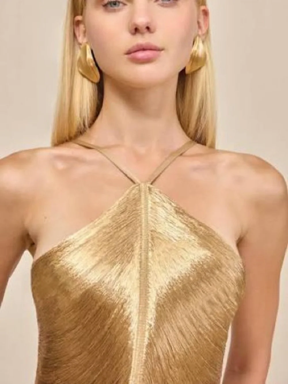 Cult Gaia Renata Gown Gold Metallic Halter Maxi Dress Small - Picture 3 of 5